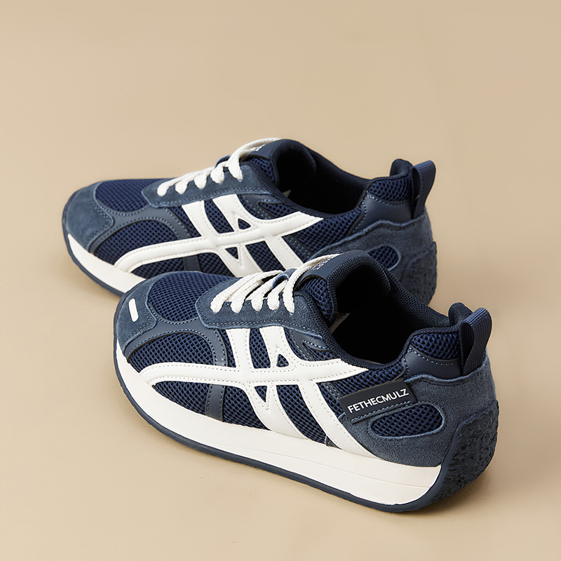 Thick-Soled Retro Sneakers for Women 2025 Early Autumn New Style Flat-Soled Fashionable Color-Blocking Lace-Up Versatile Casual Sneakers