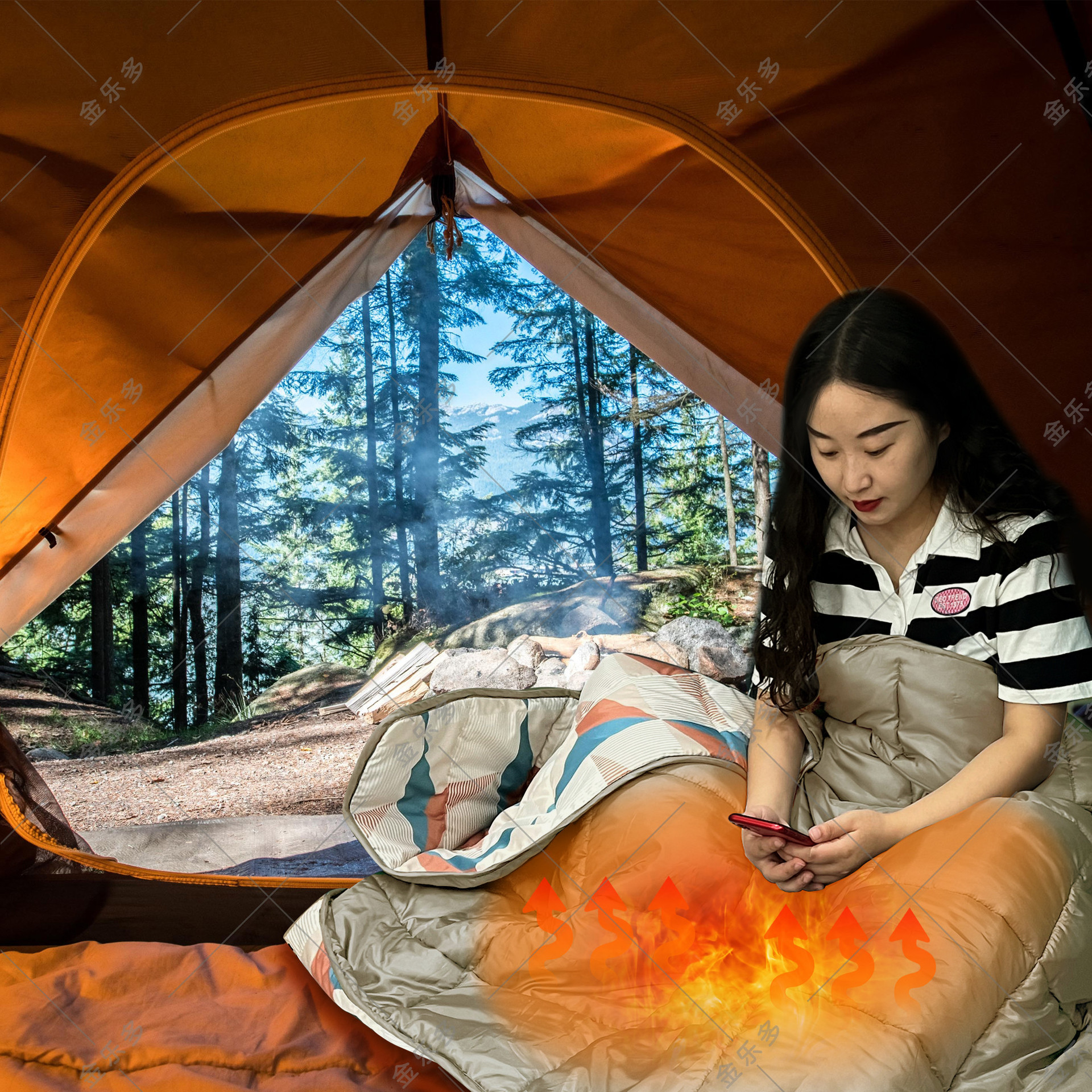 국경 간 야외 가열 침낭 대외 무역 맞춤형 OEMODM 온도 조절 가능 가열 침낭 이중 목적 가을 겨울 따뜻한 침낭