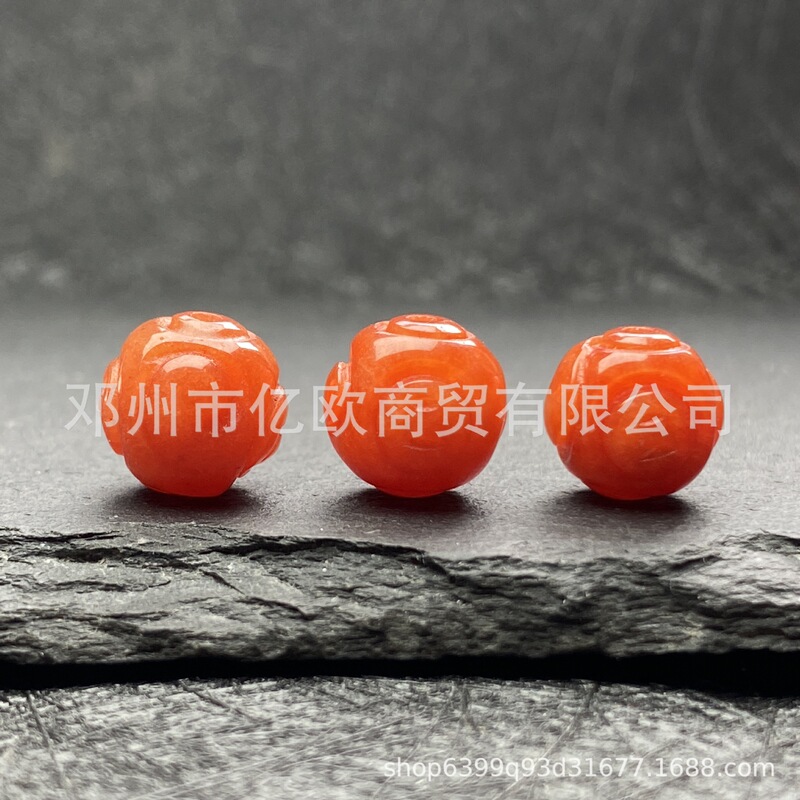 冰种巴山红翡雕花珠南瓜莲花龙珠串珠项链串珠手工雕刻饰品批发|undefined