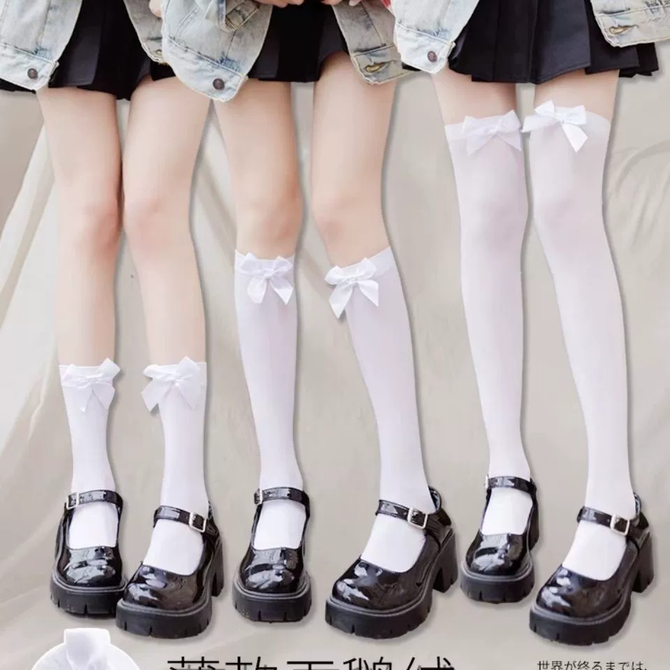 Летние тонкие милые носки в японском стиле, детские носки средней длины, невысокие носки JK, белые носки выше колена в стиле Лолиты с бантом