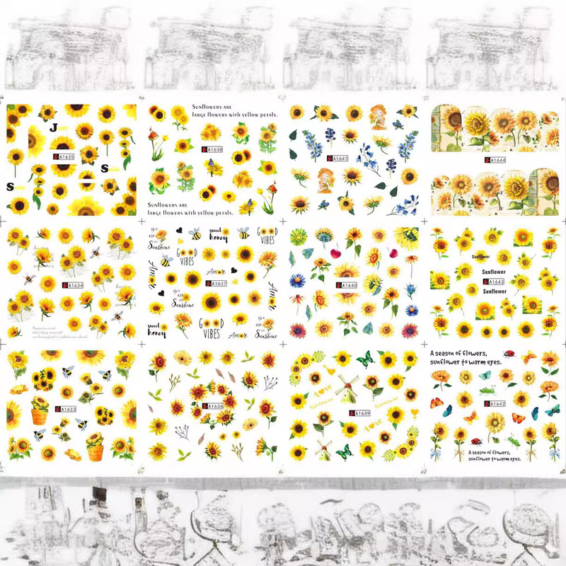 2021 New Watermark Nail Art Sticker Pink Small Flower Sunflower Sunflower Leopard Print Small Daisy