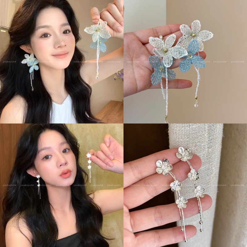 温柔风花朵锆石流苏耳环女轻奢高级感独特设计精致耳钉夸张耳饰品|undefined