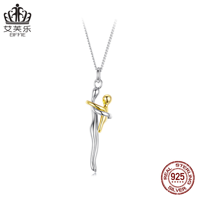 Bisal Mother's Day Hug Mother-Child Necklace S925 Sterling Silver Jewelry Detachable Pendant Necklace Clavicle Chain for Women