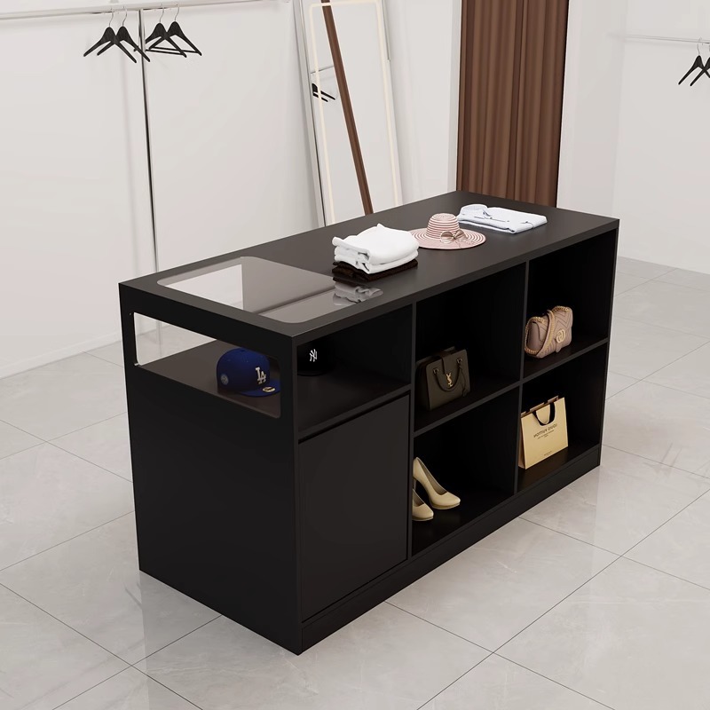 服装店玻璃中岛流水台女装饰品摆件展示店铺陈列台中展示台储物柜