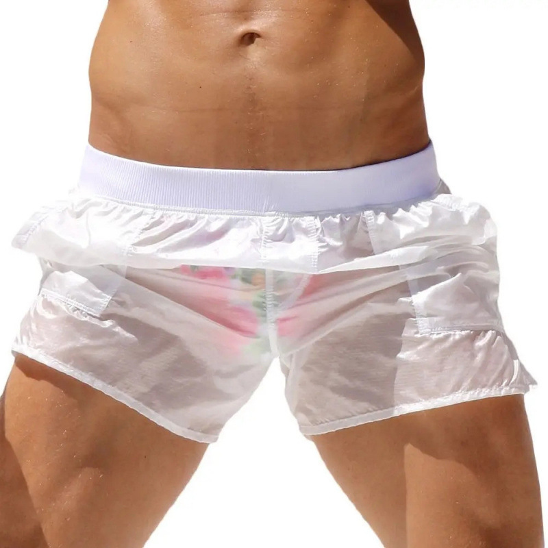 European and American Men's Unlined Beach Shorts, Transparent Sexy Shorts, Fashionable Casual Pants, Sports Pants, Sun Protection Pants, Hot-Selling Items European and American Men's Unlined Beach Shorts, Transparent Sexy Shorts, Fashionable Casual Pants, Sports Pants, Sun Protection Pants, Hot-Selling Items