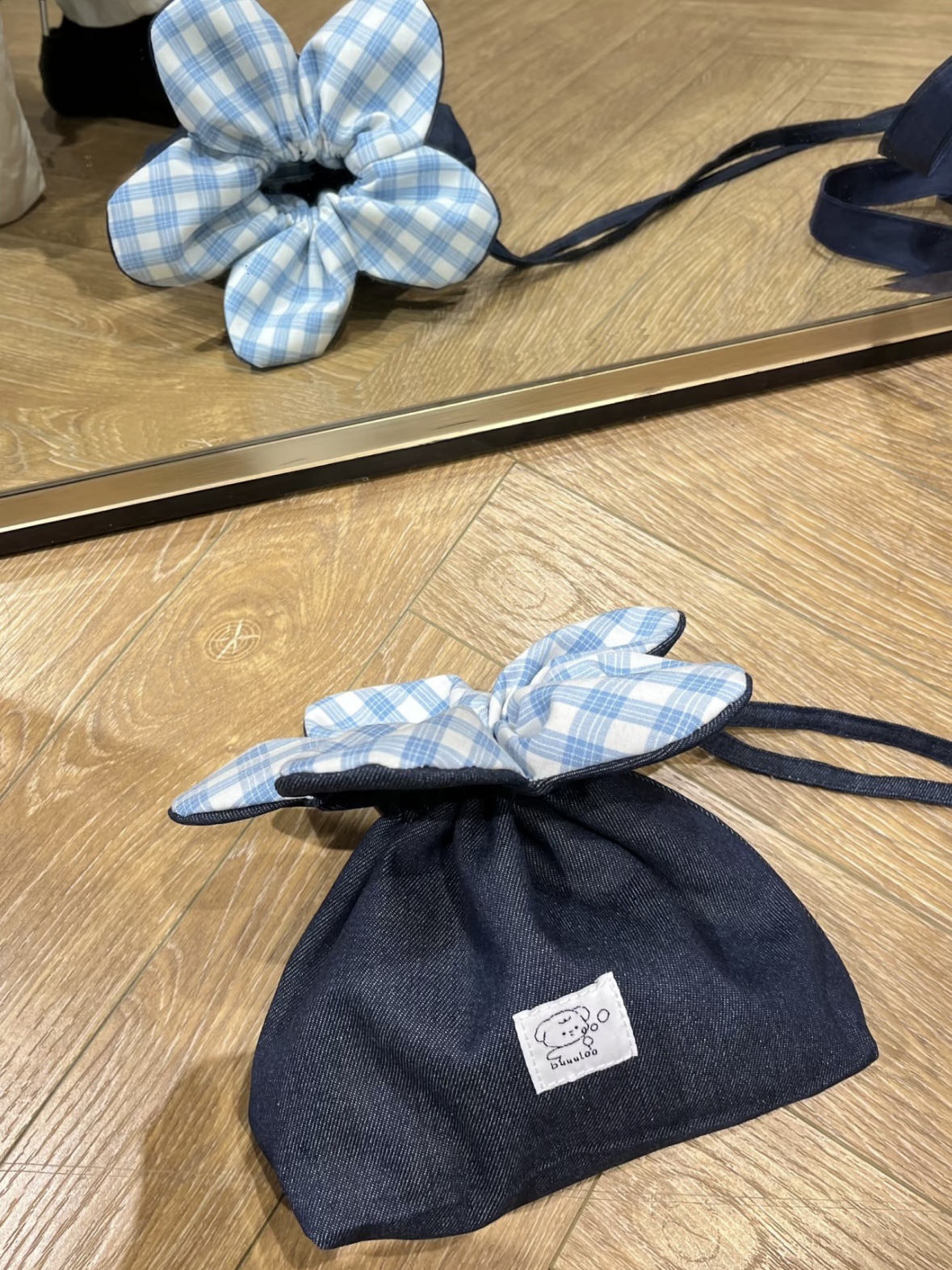 Denim Blue Check Flower Bag