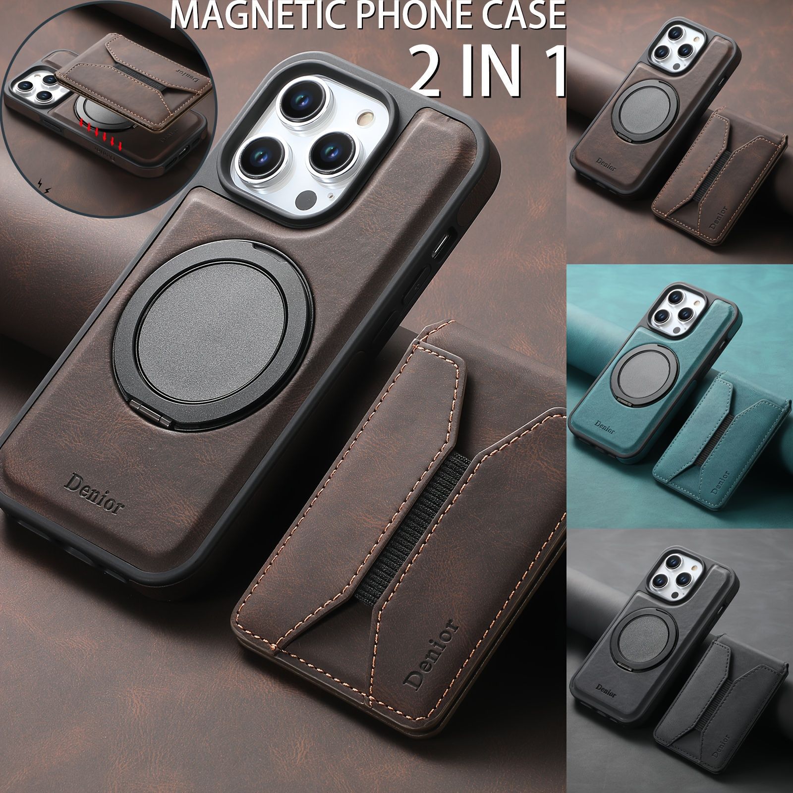 Denior适用iPhone17Pro磁吸旋转支架手机套Magsafe功能卡包苹果15