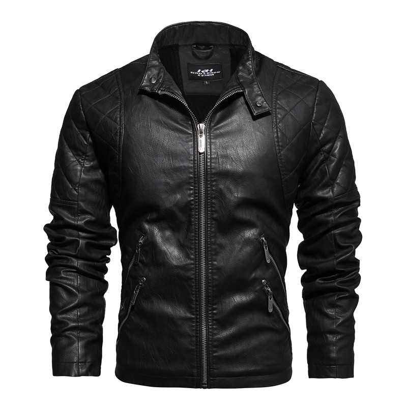 Herren Lederjacke Motorrad Design Slim Fit Winterjacke Gefüttert_voghion.com