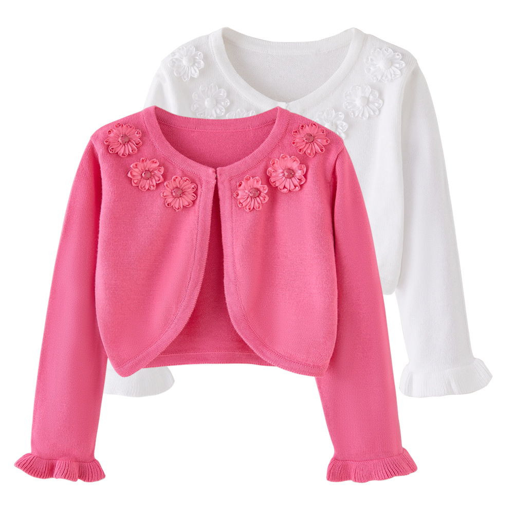 Niñas españolas hechas a mano con flores con faldas pequeñas chal primavera y otoño delgado bebé chaqueta cardigan de punto para niños
