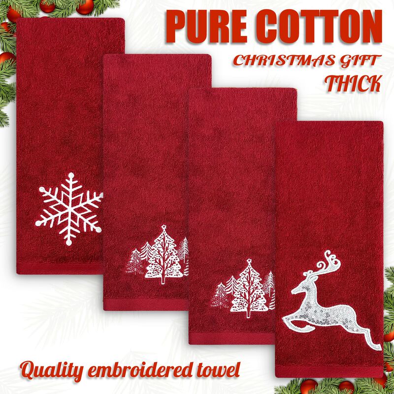Christmas towel double-sided terry sequins embroidery elk embroidery Christmas tree snowflake thick absorbent cotton towel