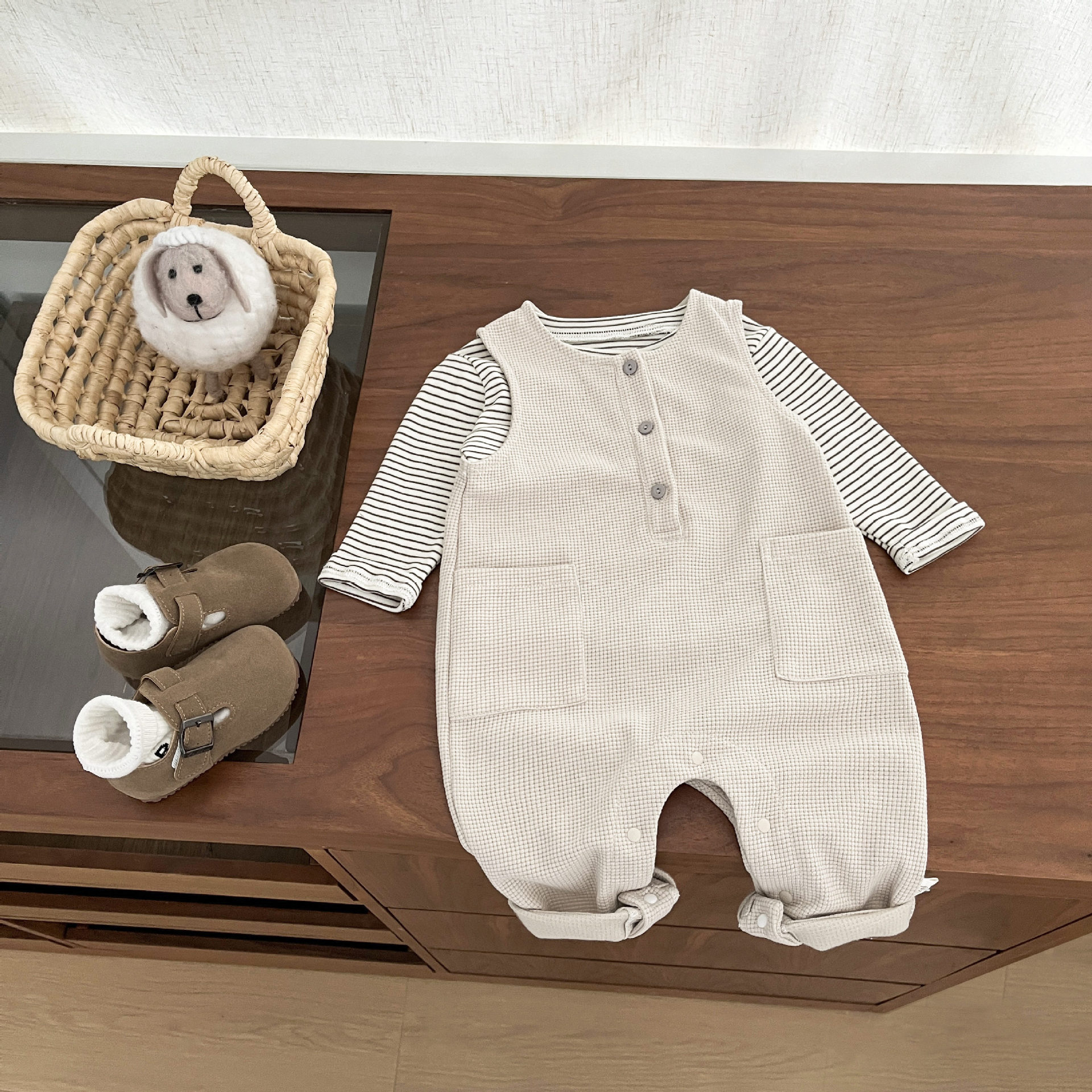 Baby Romper Overalls Set Autumn Korean Style Fashionable Boys and Girls Two-Piece Outing Outfit Spring Style