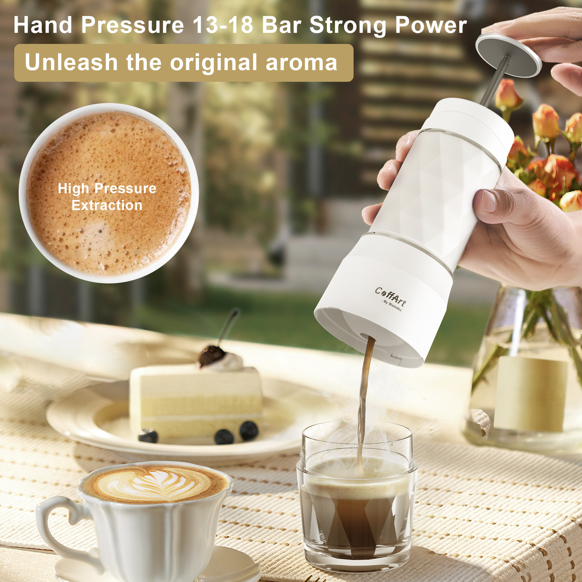 Transfronteriza versión en inglés cápsula portátil de café en polvo italiano tres en una máquina de café de presión de mano en stock viajes al aire libre Rocío