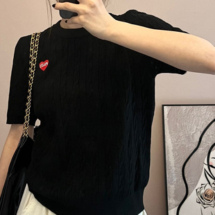 Flower admiration short-sleeved sweater women's 2025 spring love old money wind twist all-match sweater base shirt 5533