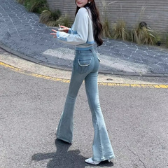 浅色气质修身提臀微喇牛仔裤女2025年春季新款高腰显瘦弹力马蹄裤