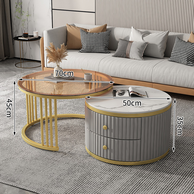 Mesa de café nórdica moderna simple apartamento pequeño Placa de roca mesa de café combinación redonda Luz de lujo sala de estar mesa de té en casa estilo crema