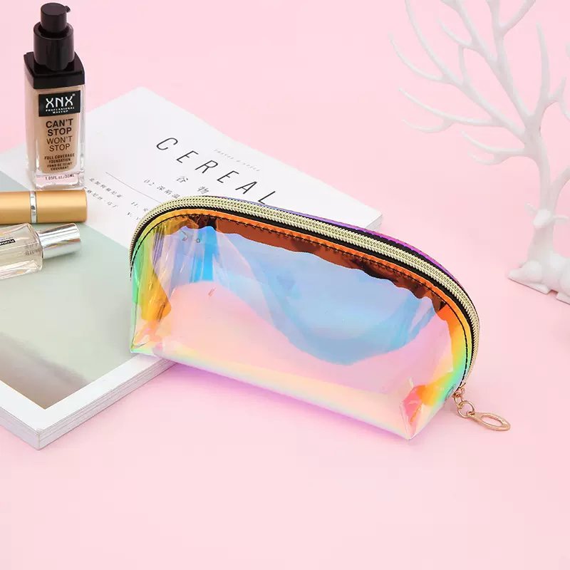 现货女包TPUPVC幻彩镭射化妆包便携旅行纹绣美甲收纳洗漱包中号