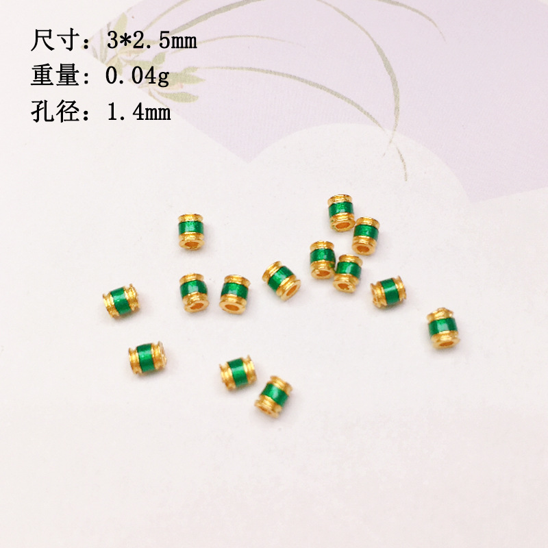 S925 silver gold-plated burning blue drop oil barrel beads tube beads colorful spacer bracelet necklace string decoration diy semi-finished products