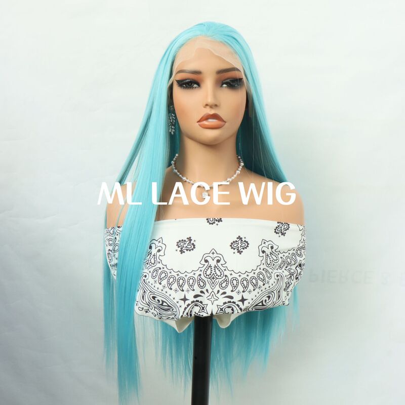 Front Lace Hand-Knotted Wig Blue Long Straight Hair High-Temperature Fiber Wig Set Natural Daily High-Temperature Fiber Tang San Cosplay