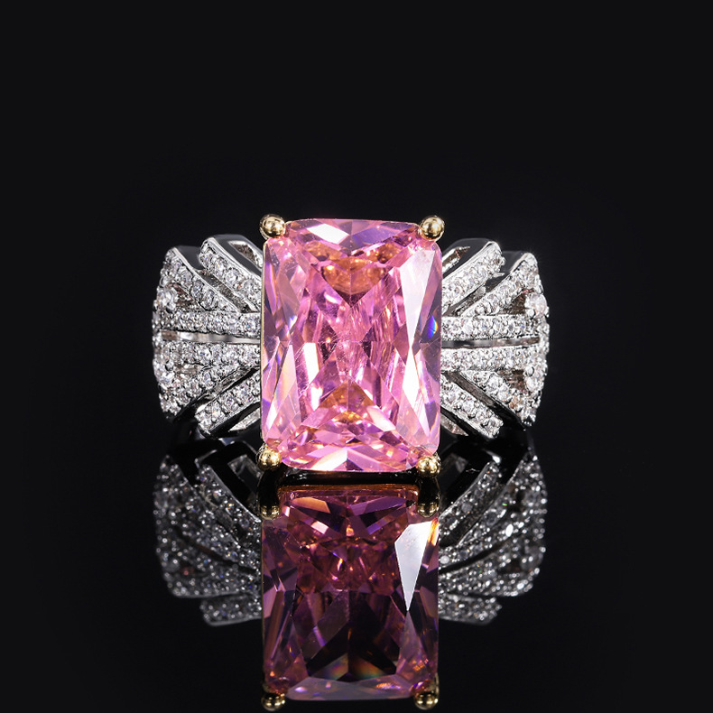 Fashion Square Brass Inlay Zircon Rings 1 Piece