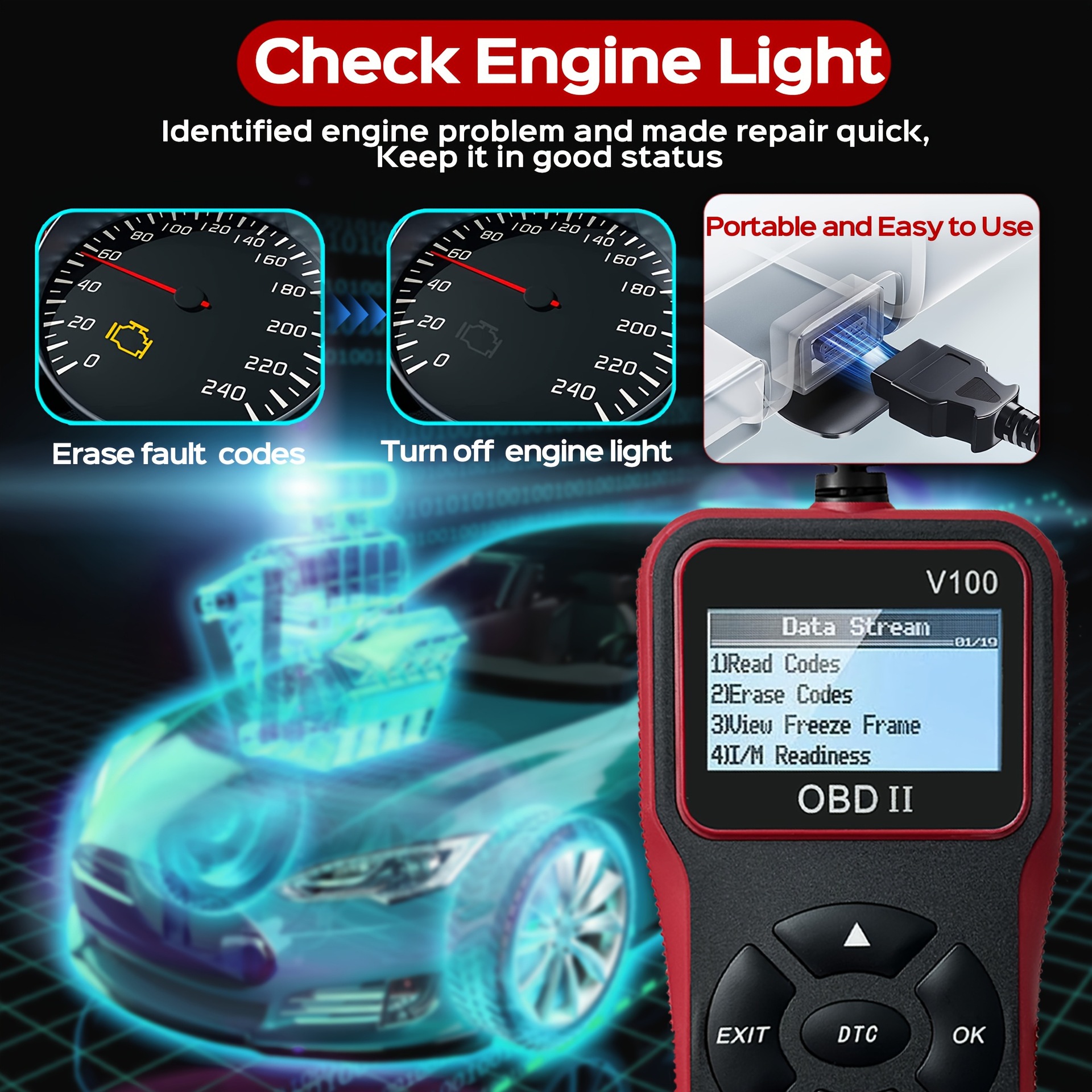 2025 New OBD2 Scanner Engine Fault Code Reader Multi-Language Car Diagnostic Device V100 Multi-Language