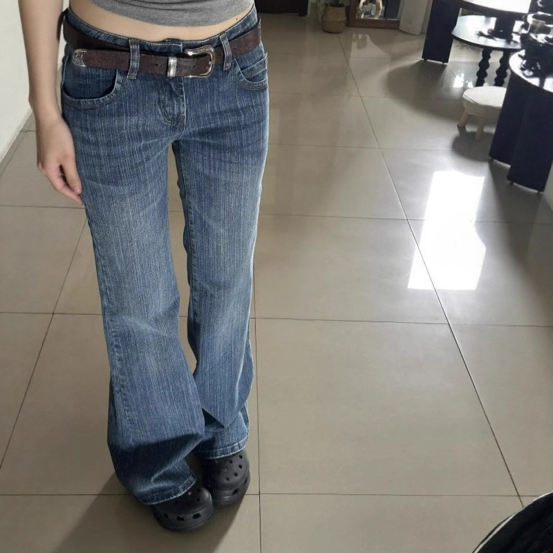 Designed with a Bamboo Pattern, Straight-Leg Jeans for Women, New Autumn Style, Loose and Drapey, Slimming, Versatile, Slightly Flared Long Pants