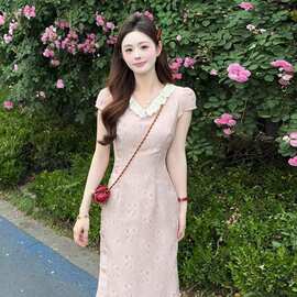 蝴蝶结娃娃新款镂空收腰显瘦夏季2026甜美连衣裙连衣裙女夏季脖子