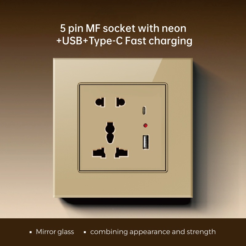 Marco de vidrio británico oro pared interruptor socket fabricantes de comercio exterior 86 interruptor tipo C socket de carga rápida image 28
