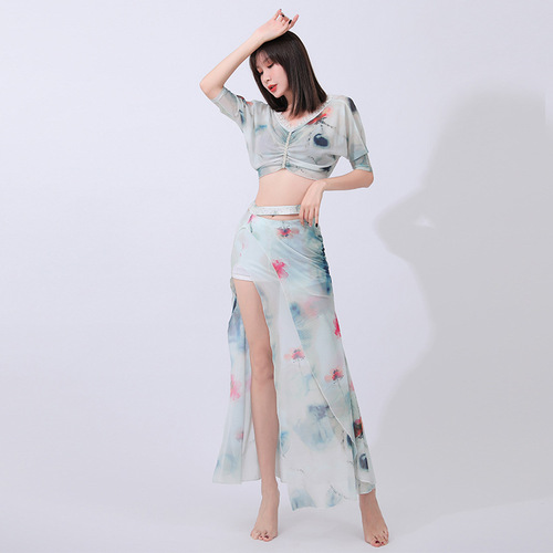  summer belly dance clothing skirt embroidered lace women's practice clothing suit diamond chain top skirt hot diamond dance clothing