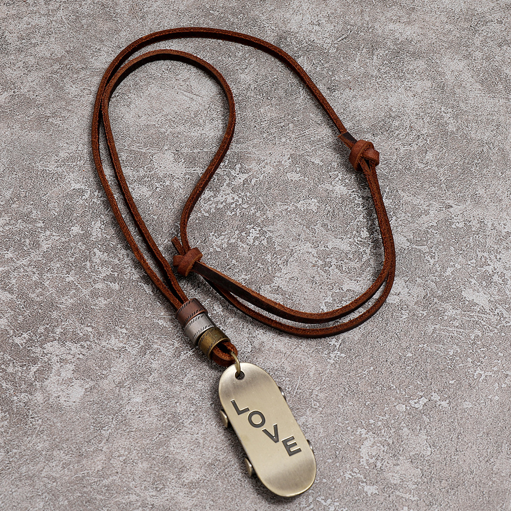 Simple Retro Love Scooter Pendant Adjustable Leather Necklace display picture 1