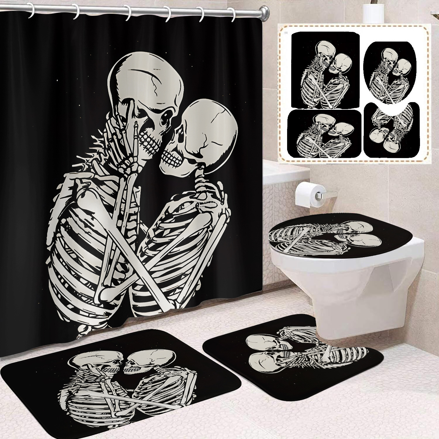 Ventas transfronterizas de Halloween cortina de baño cortina de noche terror impresión digital cortina de baño impermeable cortina de baño mayorista