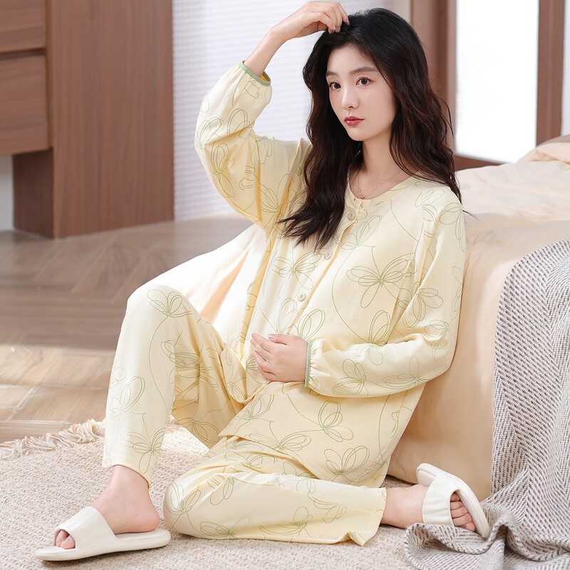 Maternity Wear with Chest Pads, Autumn Long-Sleeve Casual Set, Pure Cotton Prenatal Pajamas, Home Wear for Pregnant Women and Mothers Maternity Wear with Chest Pads, Autumn Long-Sleeve Casual Set, Pure Cotton Prenatal Pajamas, Home Wear for Pregnant Women and Mothers