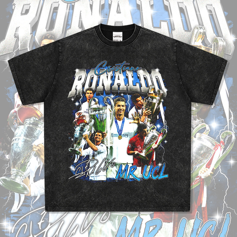 Cross-border Ronaldo Ronaldo Ronaldo Printed Short-sleeved T-shirt Vintage Heavy Crewneck Hooded Sweater