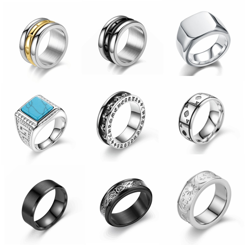欧美跨境货源批发 钛钢戒指 Wish亚马逊时尚男士不锈钢戒指手饰品