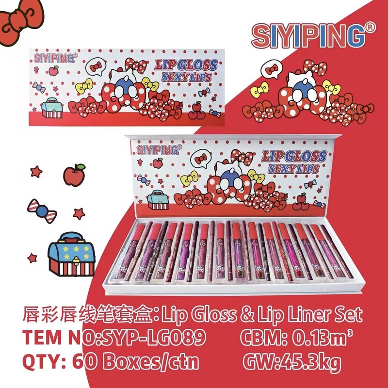 跨境新品SIYIPING唇彩&唇线笔二合一可爱卡通套盒24支装|undefined