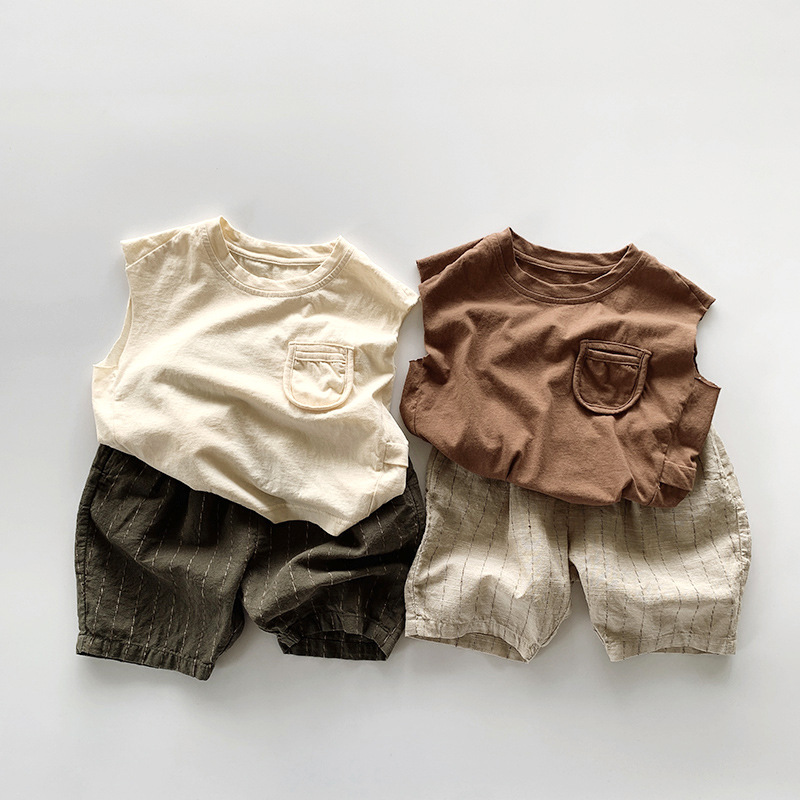 Chaleco sin mangas para niños ~ verano nuevo estilo coreano para niños algodón transpirable camiseta personalizada bebé moda japonesa ropa para niños