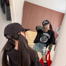 假两件T恤2025秋新款中大童男女童宽松oversize长袖条纹撞色上衣