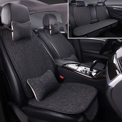 Wholesale Car Seat Cushions, Suitable for All Seasons, Linen One-Piece Fabric Seven-Piece Set, Five-Seater Complete Set, Ventilated and Breathable