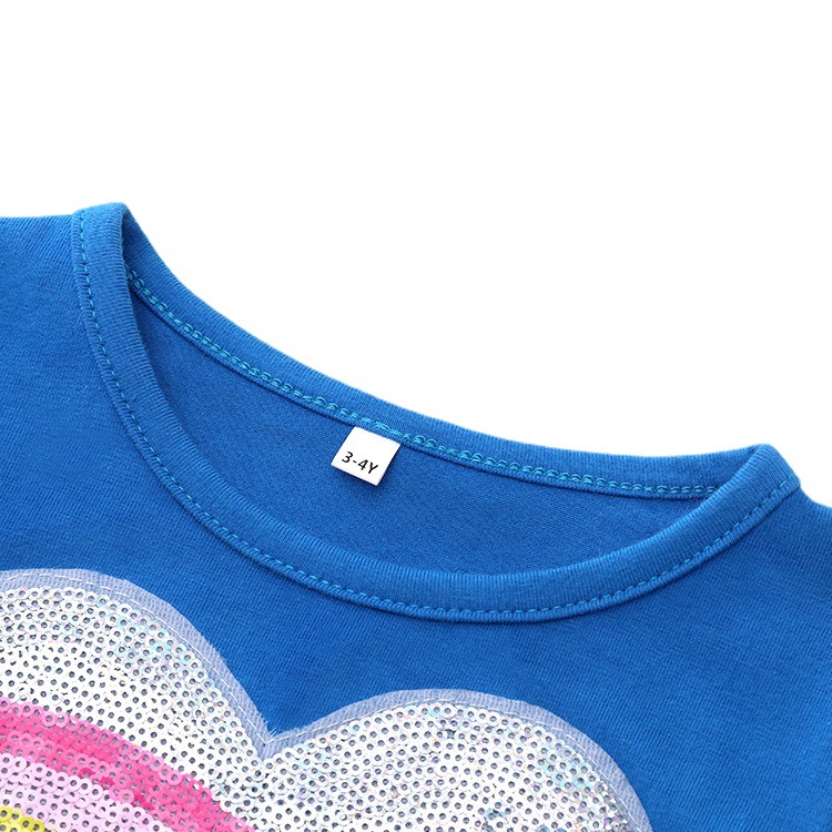 Ropa para niños europeos y americanos cuello redondo manga larga vestido de malla nueva chica en forma de corazón brillante lentejuelas chica media falda infantil falda de otoño