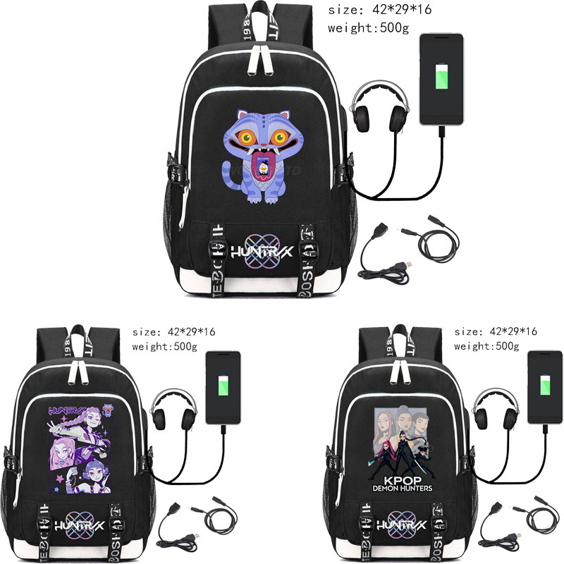 Anime K-Pop Demon Slayer Tiger Backpack Student Boys Girls School Bags Teenager USB Outdoor Travel Bags