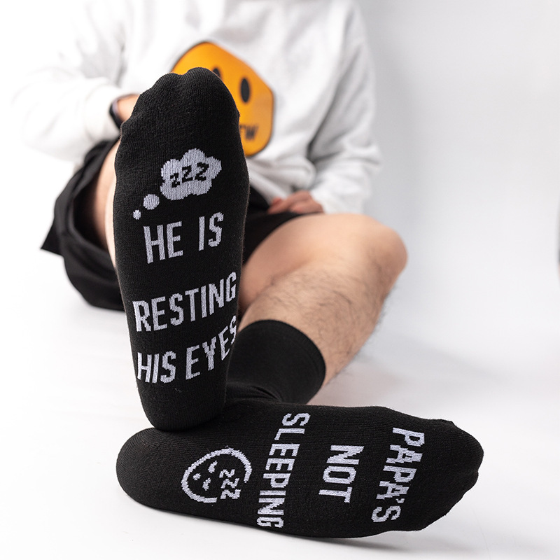 Cross-border Amazon TEMU Hot Selling Socks in the Tube Foot Letter Jacquard Creative Father's Day Gift