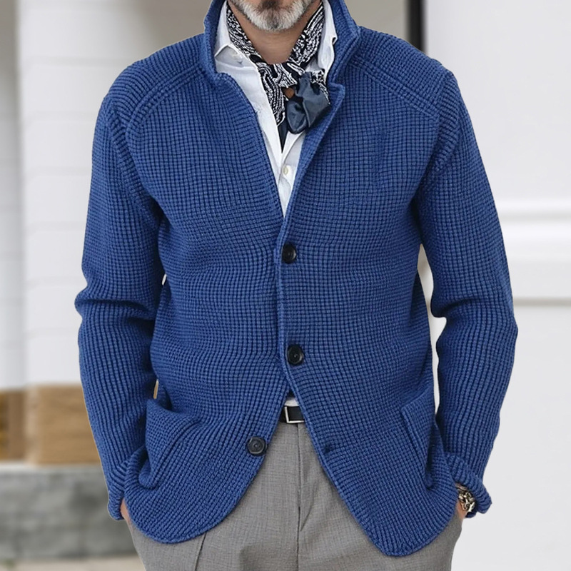 25 Autumn and Winter New Large Size High Collar Slim Knitted Cardigan Jacket Suit European and American Outdoor Men's Clothing Amazon Cross-Border