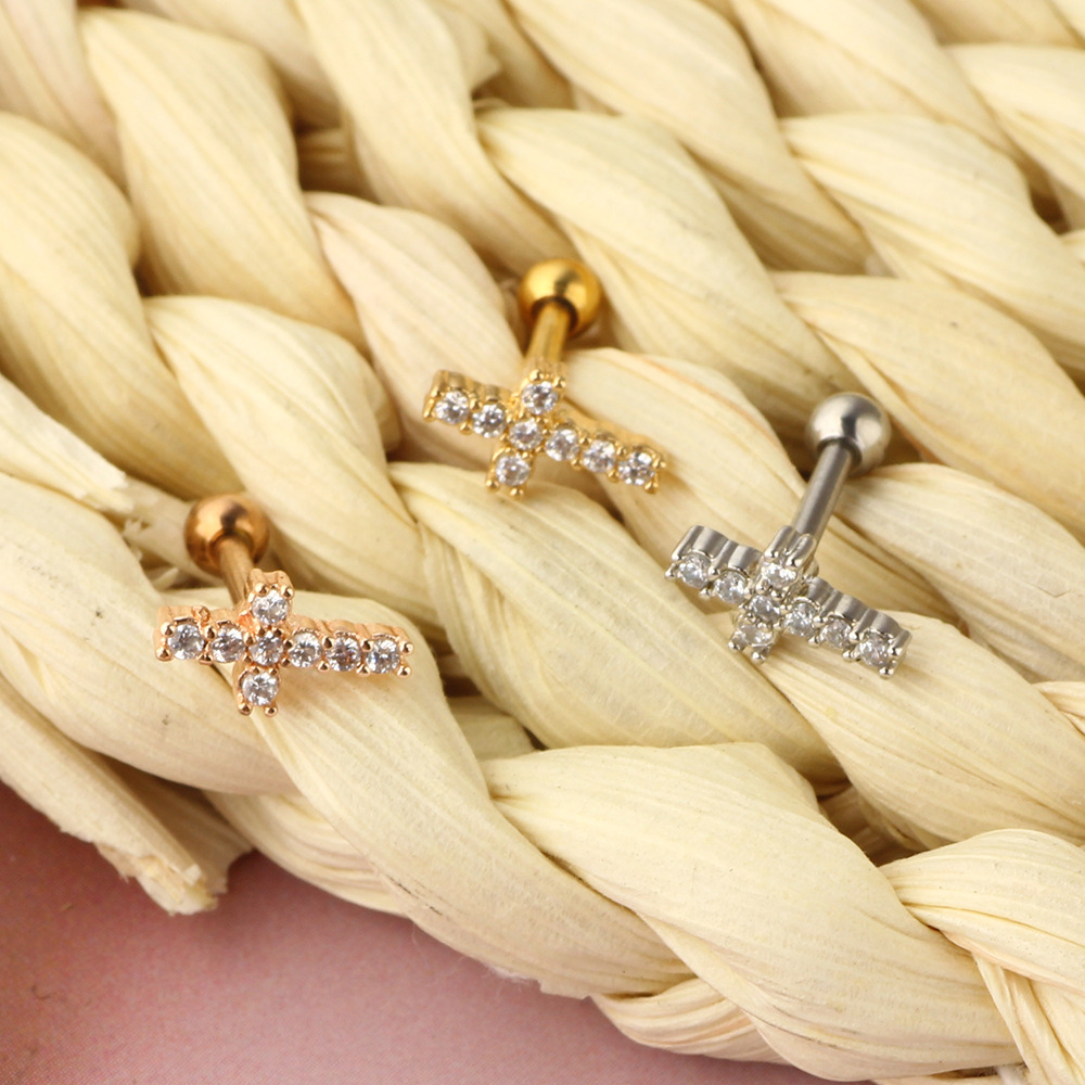 Rose Gold Stainless Steel Zircon Thread Earrings for Women Cartilage Tragus Piercing Jewelry detail image 7