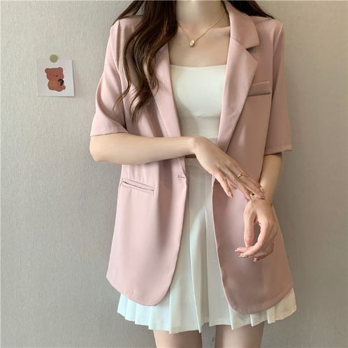 Lightweight Women's Summer Blazer Korean Style Casual Suit Jacket_voghion.com
