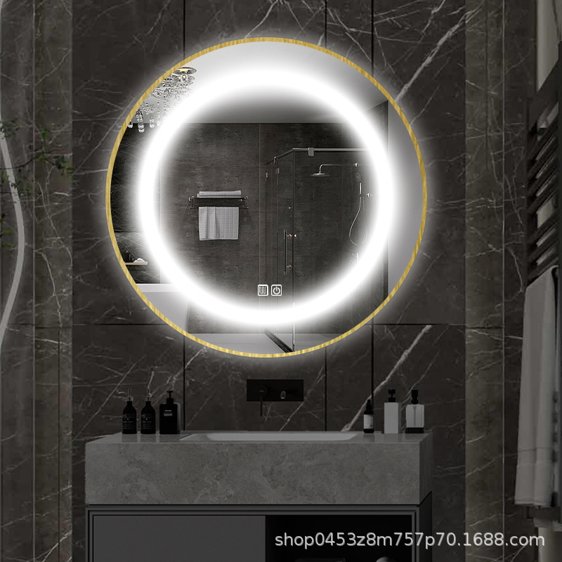 Espejo redondo colgado de pared espejo de baño inteligente con lámpara LED pantalla táctil inductiva anti-fog luminiscente espejo colgado de pared