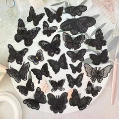 刺繍蝶衣類アクセサリーオーガンザ二層立体黒レース蝶刺繍布ステッカー