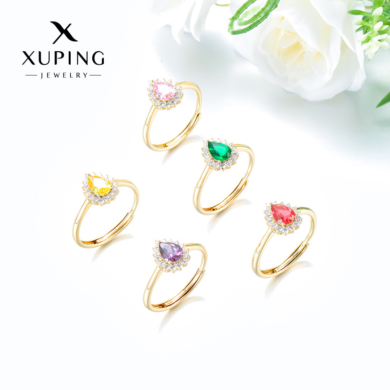 Xuping Europa y América transfronterizas aleación de cobre galvanizado 14k color incrustado con gemas artificiales lujosas abertura anillo ajustable