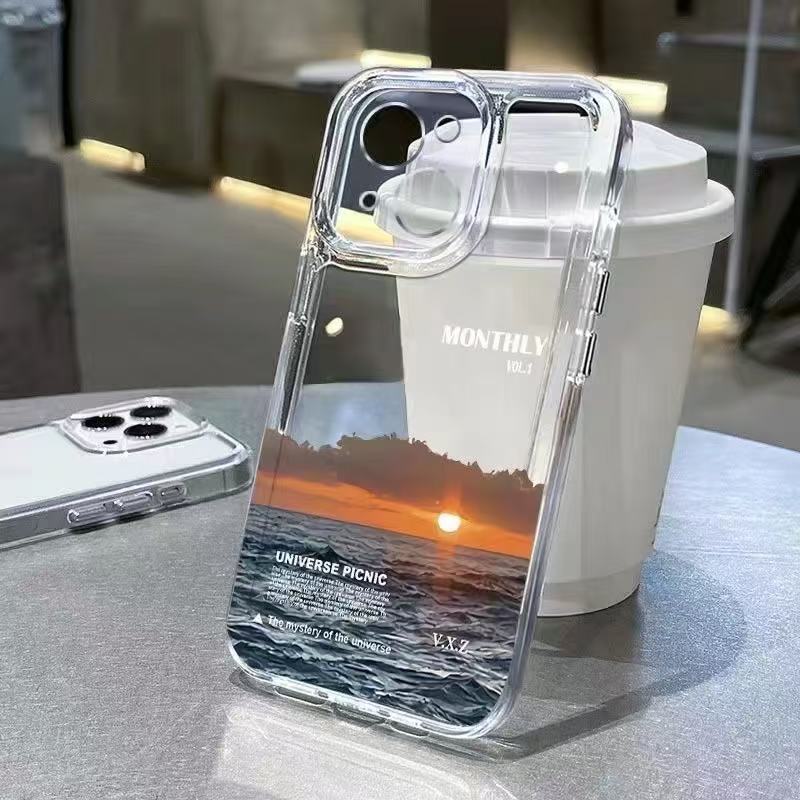 Paisaje al atardecer para iphone16promax funda para teléfono móvil transparente Apple 15 anti-caída 14pro Europa y América 13/12