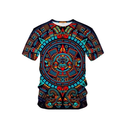 Retro Mexican Aztec Totem T-Shirt for Men, Summer 3D Printed Short-Sleeve T-Shirt, Mayan Fashion Short-Sleeve Top