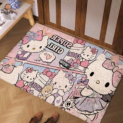 Avtomobil döşəmə paspasları – Wire Loop Mat for Entryway - cartoon-style-kt-cat-4060cm-silk-circle