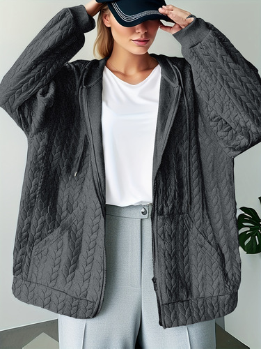 Women's Loose Long-Sleeve Hooded Zipper Sweatshirt with Pockets - New Fall/Winter Collection from Europe and America